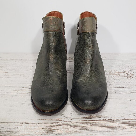 Spring Step L'Artiste Mottled Green Heeled Booties Best Love Size 41 (US 9.5) - Picture 5 of 8